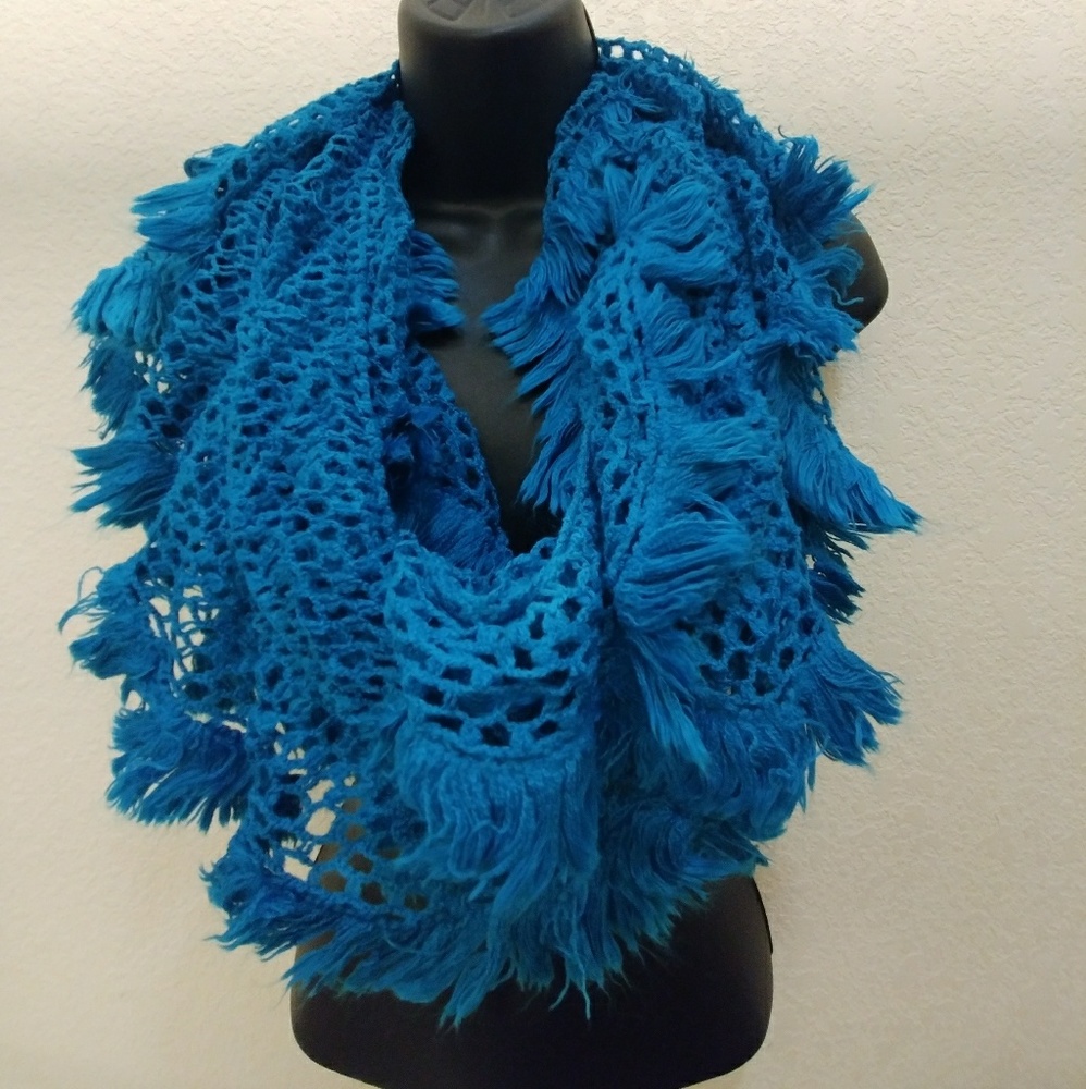Crocheted Infinity Scarf with Fringe Trim